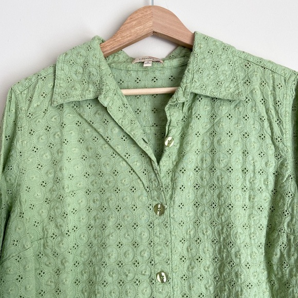 Matcha Green Eyelet Button Blouse - Picture 4 of 7